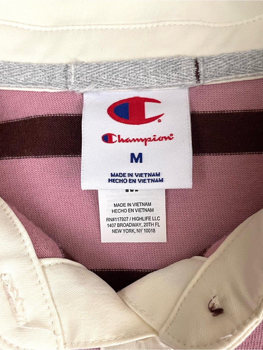 Champion Pink Burgundy Striped Cropped Rugby Shirt Pullover Preppy M - Picture 9 of 13